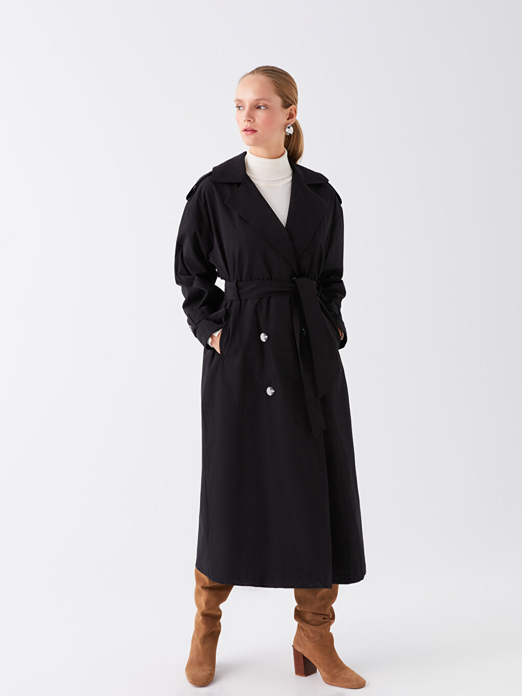 Women's Jacket Collar Plain Trench Coat