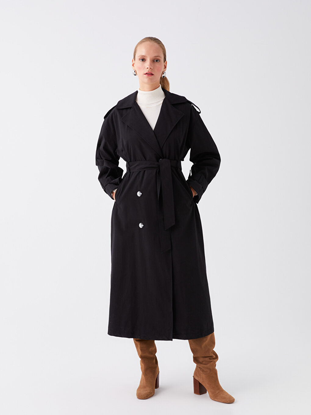 Women's Jacket Collar Plain Trench Coat