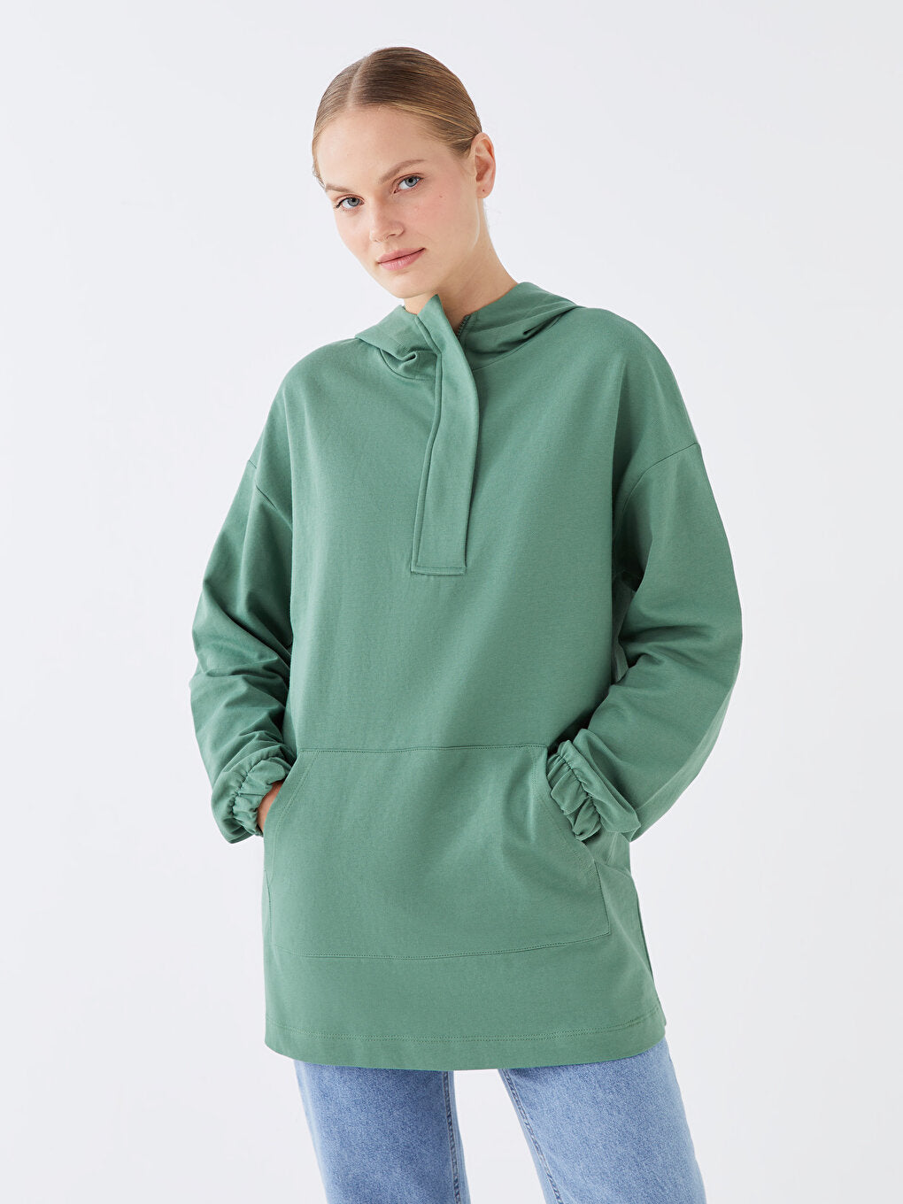 Hooded Plain Long Sleeve Oversize Women's Sweatshirt