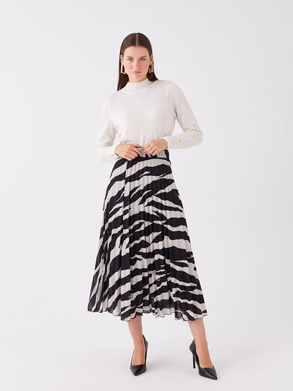 Patterned Chiffon Women's Skirt with Elastic Waist