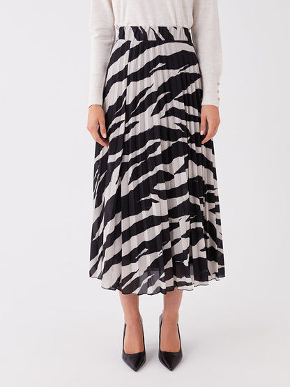 Patterned Chiffon Women's Skirt with Elastic Waist