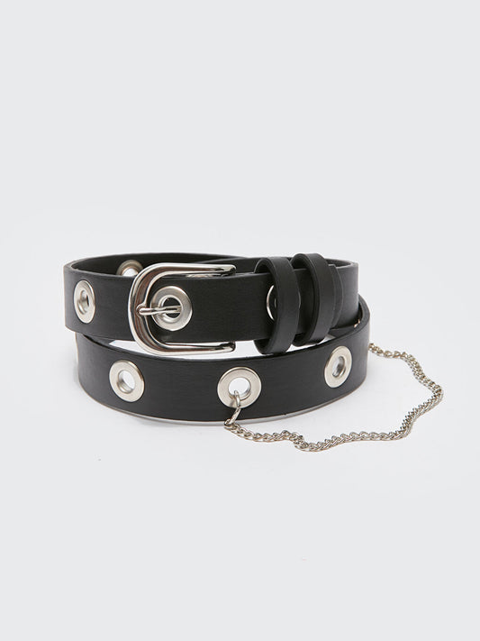 Leather Look Eyelet Detailed Girl's Belt