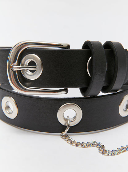 Leather Look Eyelet Detailed Girl's Belt