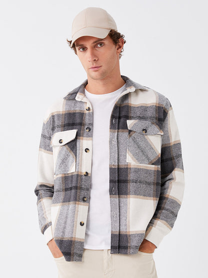 Regular Fit Long Sleeve Plaid Men's Shirt Jacket