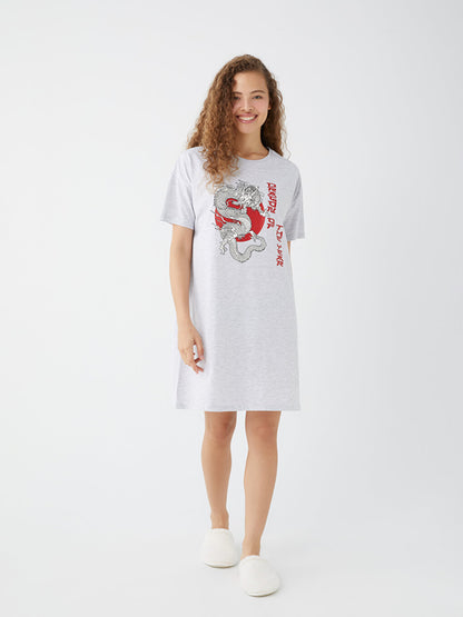 Crew Neck Printed Short Sleeve Women's Nightgown