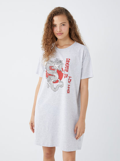 Crew Neck Printed Short Sleeve Women's Nightgown