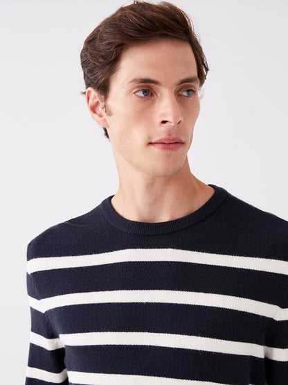 Crew Neck Long Sleeve Striped Men's Knitwear Sweater