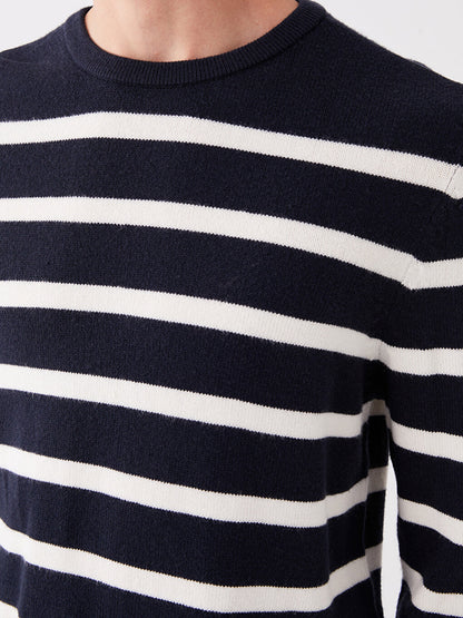 Crew Neck Long Sleeve Striped Men's Knitwear Sweater