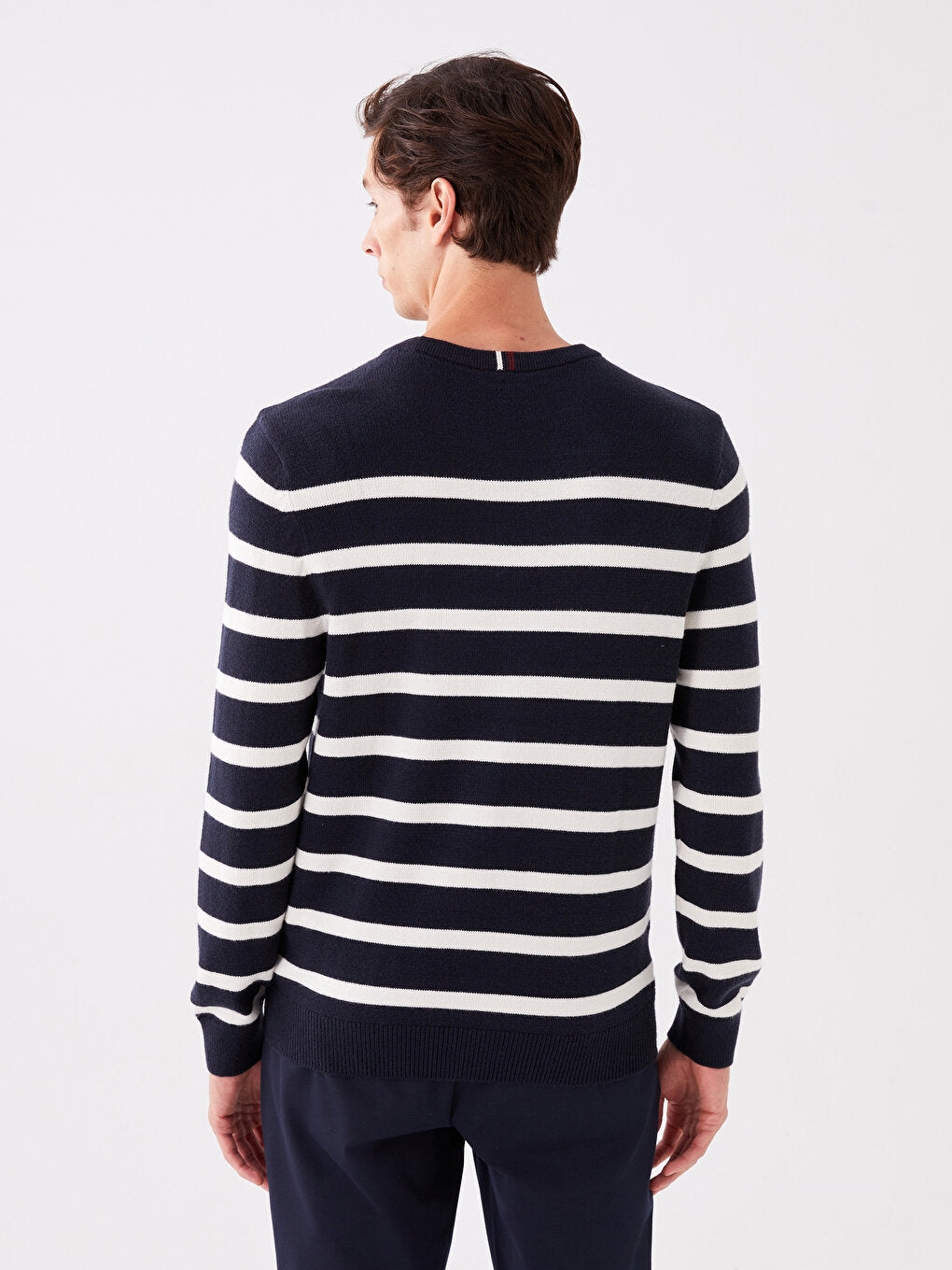 Crew Neck Long Sleeve Striped Men's Knitwear Sweater