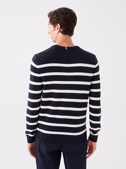 Crew Neck Long Sleeve Striped Men's Knitwear Sweater