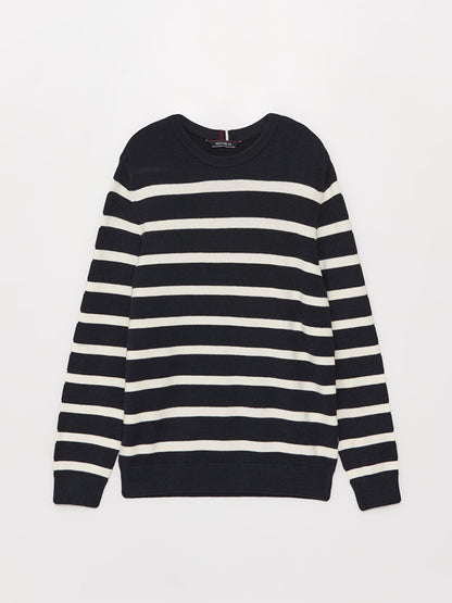 Crew Neck Long Sleeve Striped Men's Knitwear Sweater