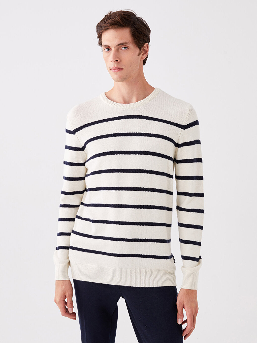 Crew Neck Long Sleeve Striped Men's Knitwear Sweater