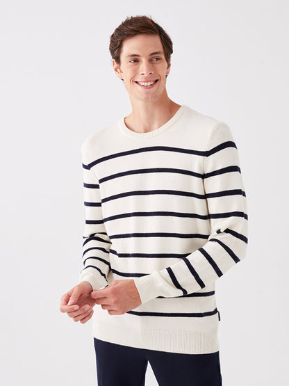 Crew Neck Long Sleeve Striped Men's Knitwear Sweater