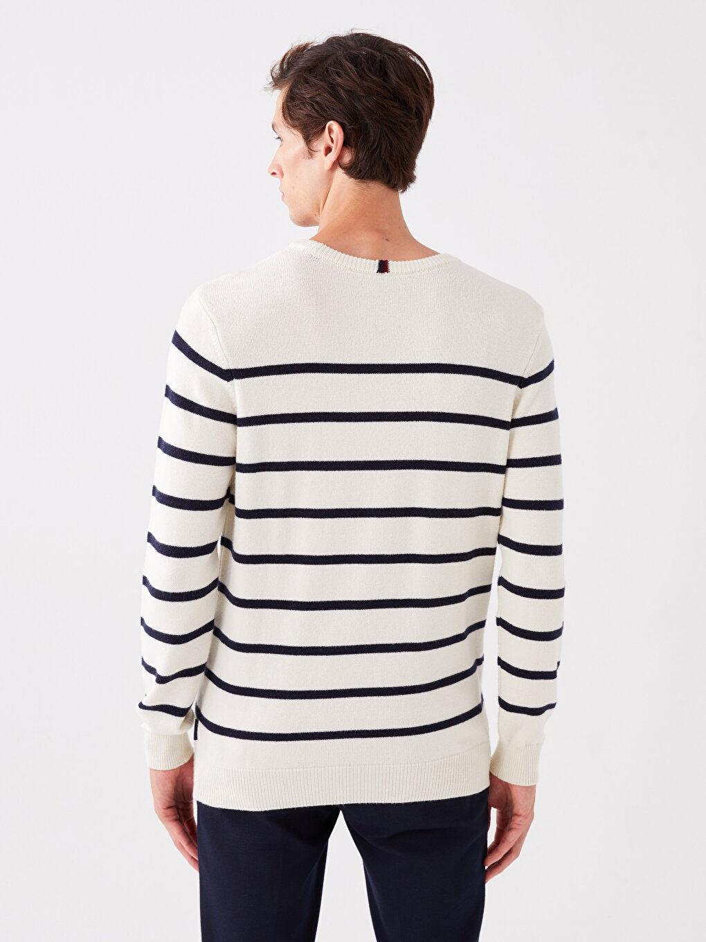 Crew Neck Long Sleeve Striped Men's Knitwear Sweater