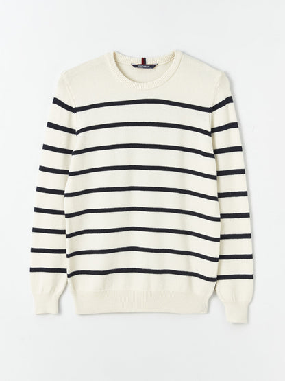 Crew Neck Long Sleeve Striped Men's Knitwear Sweater