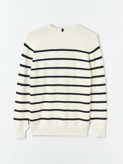 Crew Neck Long Sleeve Striped Men's Knitwear Sweater