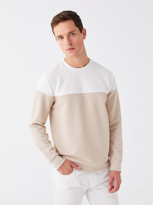 Crew Neck Long Sleeve Color Block Men's Sweatshirt