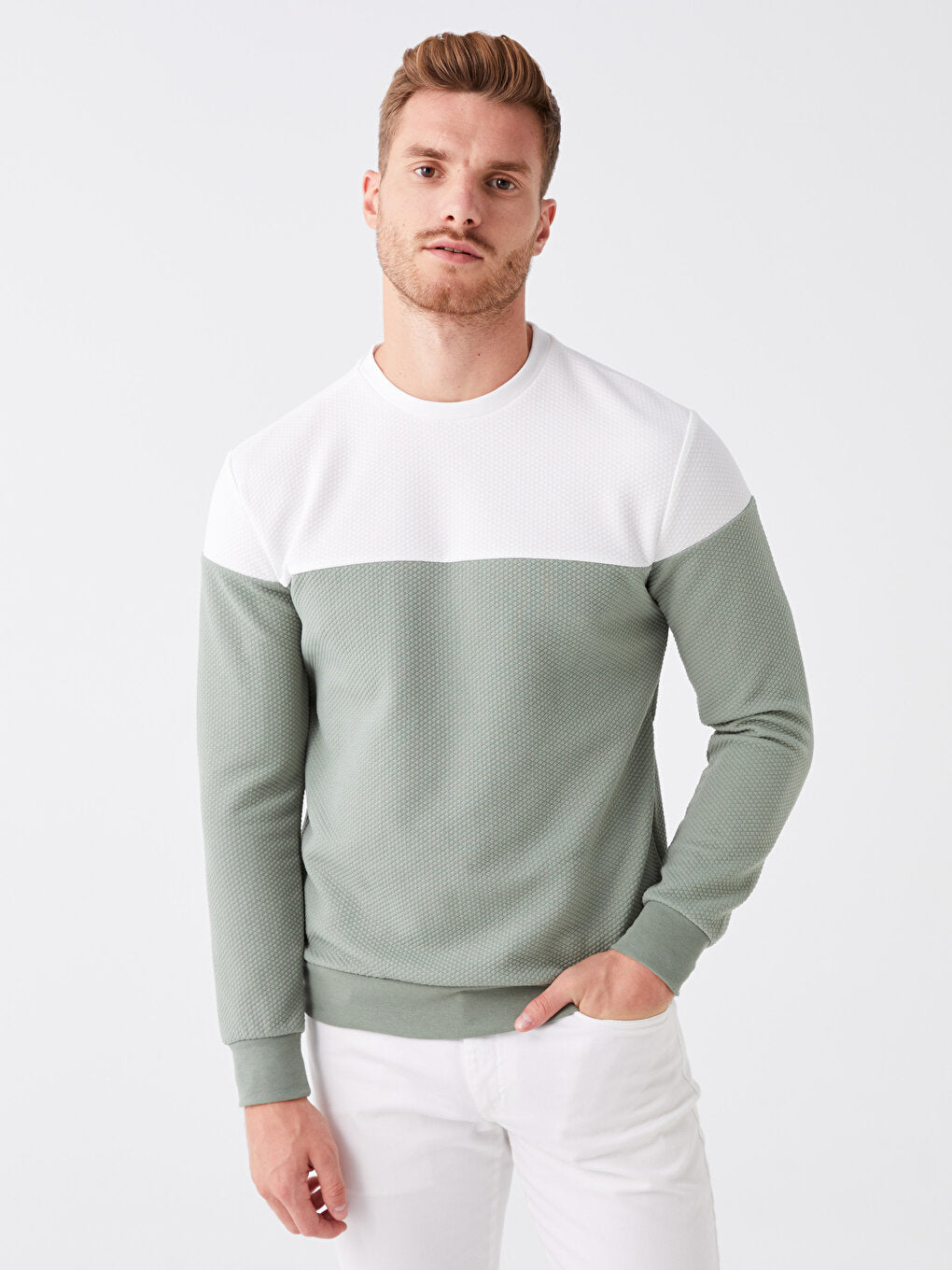 Crew Neck Long Sleeve Color Block Men's Sweatshirt