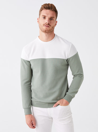 Crew Neck Long Sleeve Color Block Men's Sweatshirt