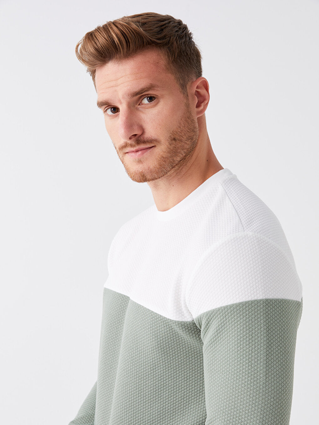 Crew Neck Long Sleeve Color Block Men's Sweatshirt