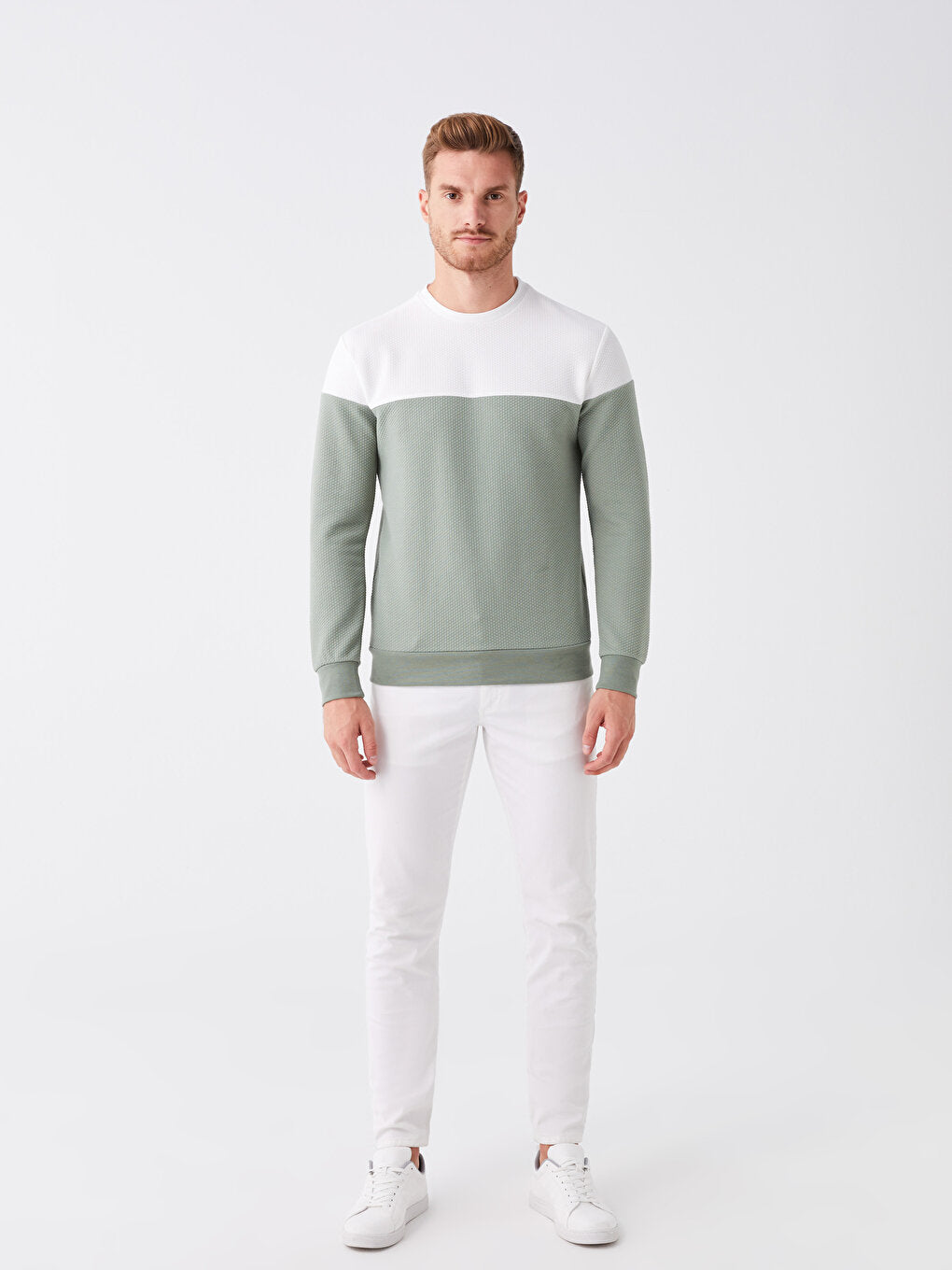 Crew Neck Long Sleeve Color Block Men's Sweatshirt