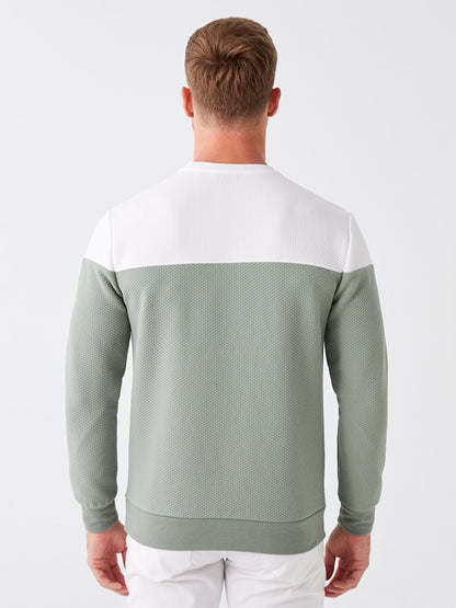 Crew Neck Long Sleeve Color Block Men's Sweatshirt