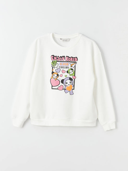 Crew Neck Printed Long Sleeve Girl's Sweatshirt