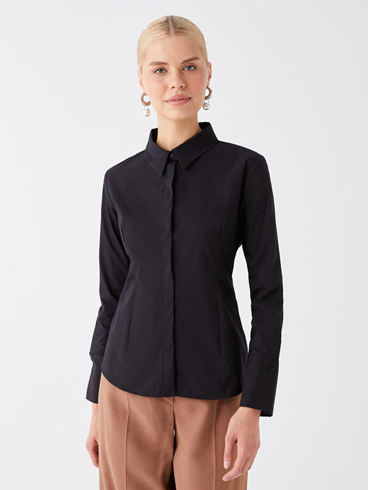 Plain Long Sleeve Poplin Women's Shirt