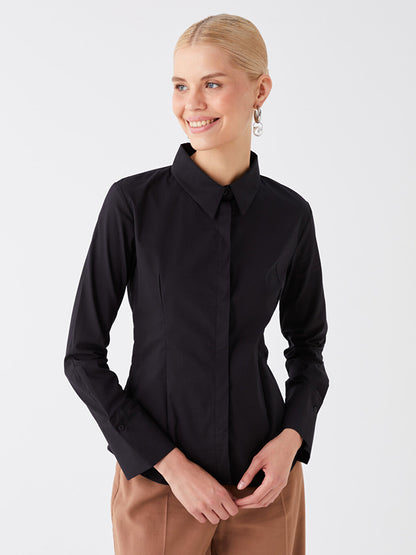 Plain Long Sleeve Poplin Women's Shirt