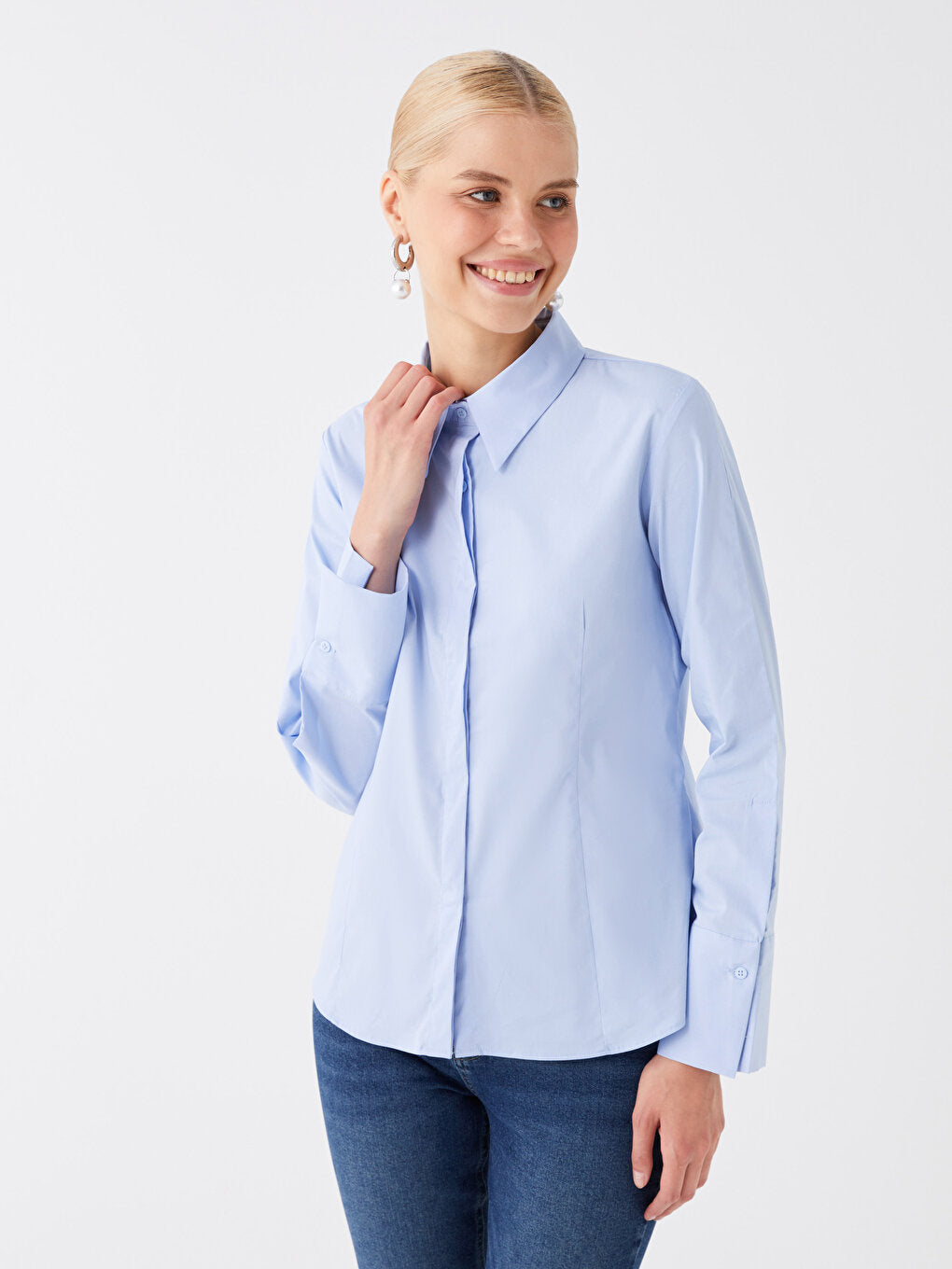 Plain Long Sleeve Poplin Women's Shirt