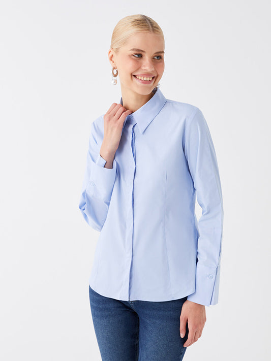 Plain Long Sleeve Poplin Women's Shirt