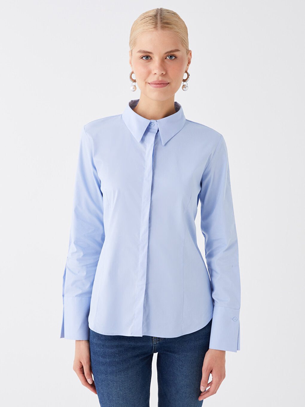 Plain Long Sleeve Poplin Women's Shirt