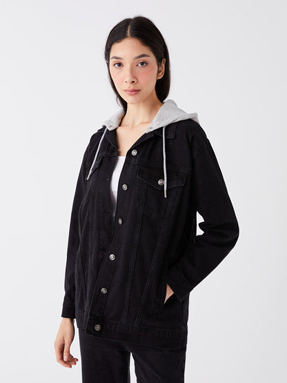 Women's Hooded Plain Jean Jacket