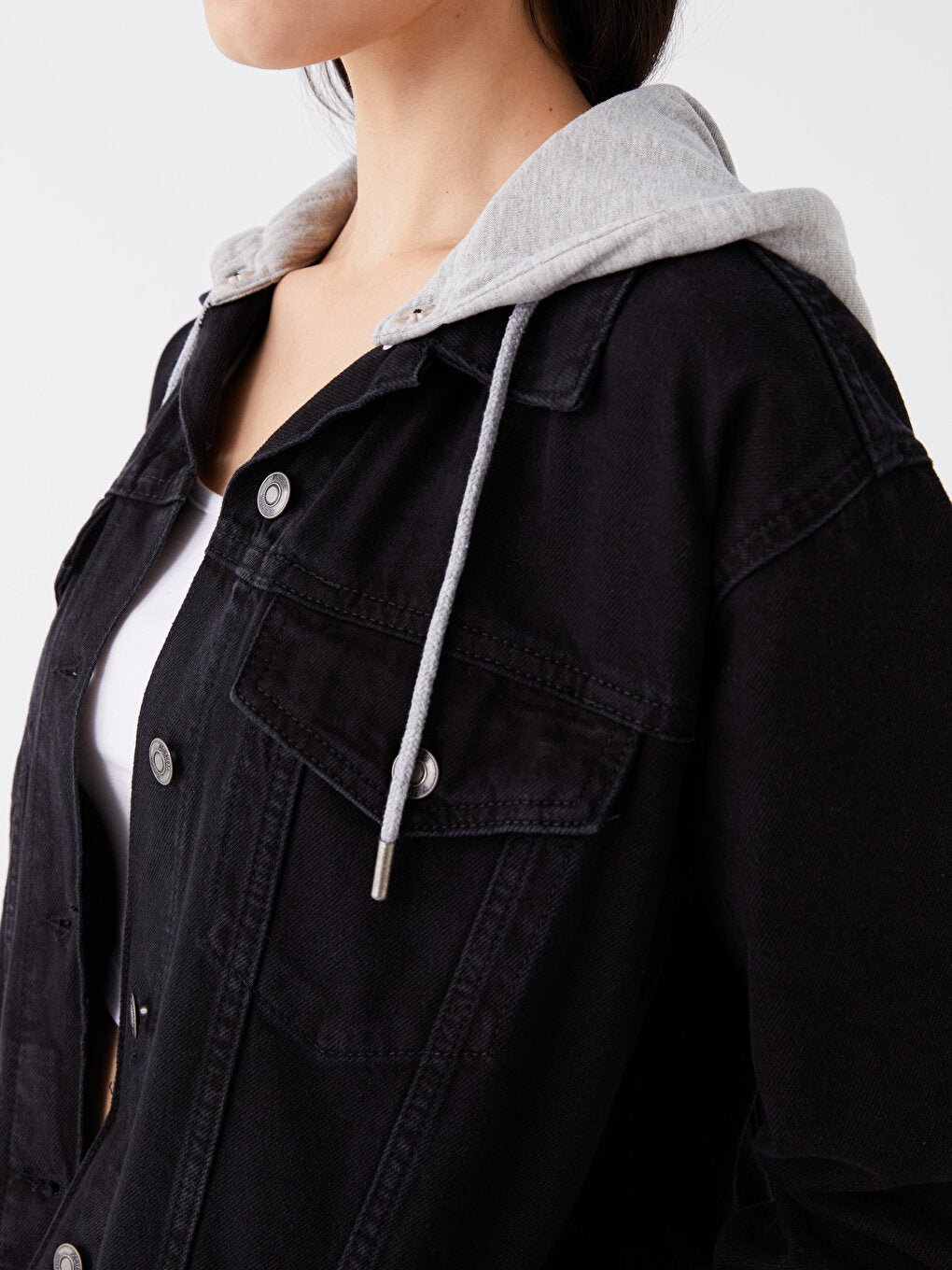 Women's Hooded Plain Jean Jacket