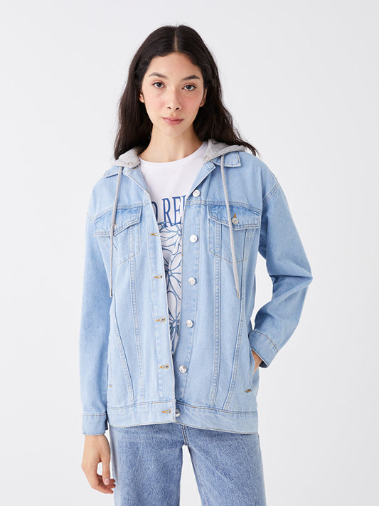 Women's Hooded Plain Jean Jacket