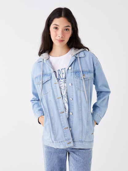 Women's Hooded Plain Jean Jacket