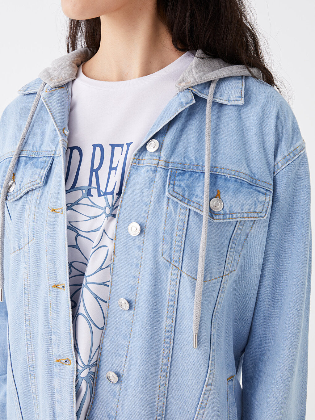 Women's Hooded Plain Jean Jacket