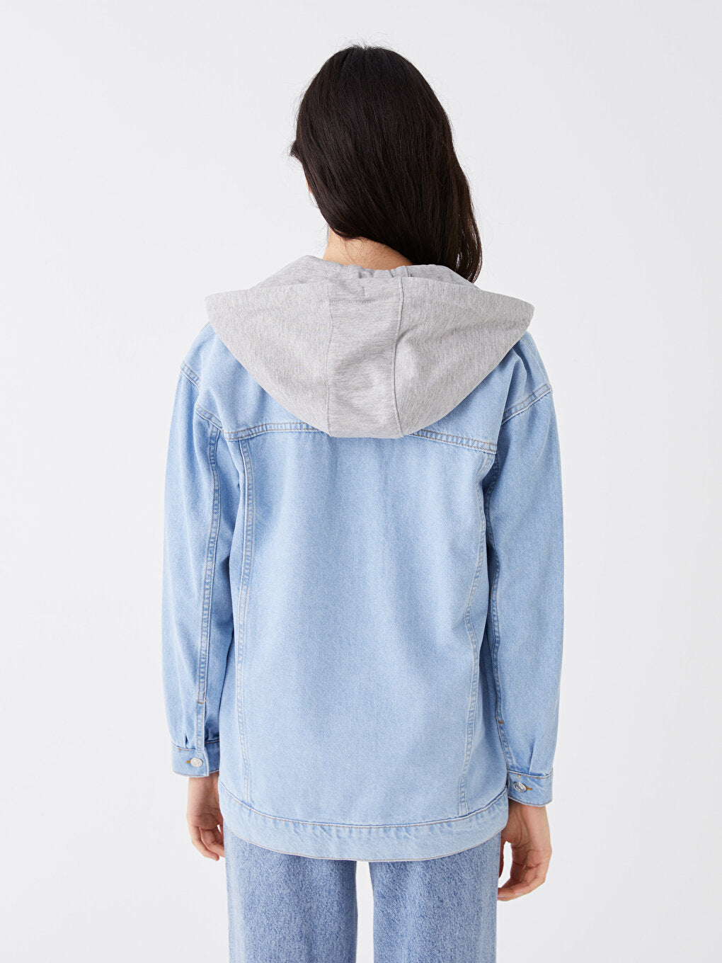 Women's Hooded Plain Jean Jacket