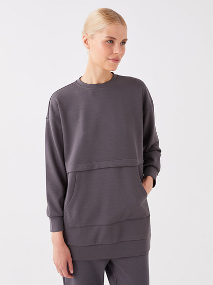 Crew Neck Plain Long Sleeve Oversize Women's Sweatshirt Tunic