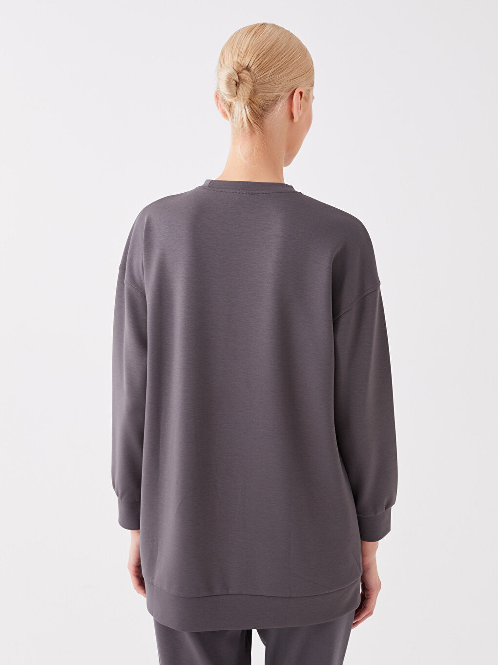 Crew Neck Plain Long Sleeve Oversize Women's Sweatshirt Tunic