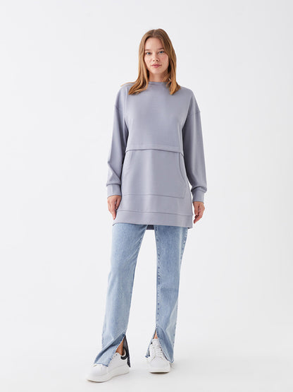 Crew Neck Plain Long Sleeve Oversize Women's Sweatshirt Tunic