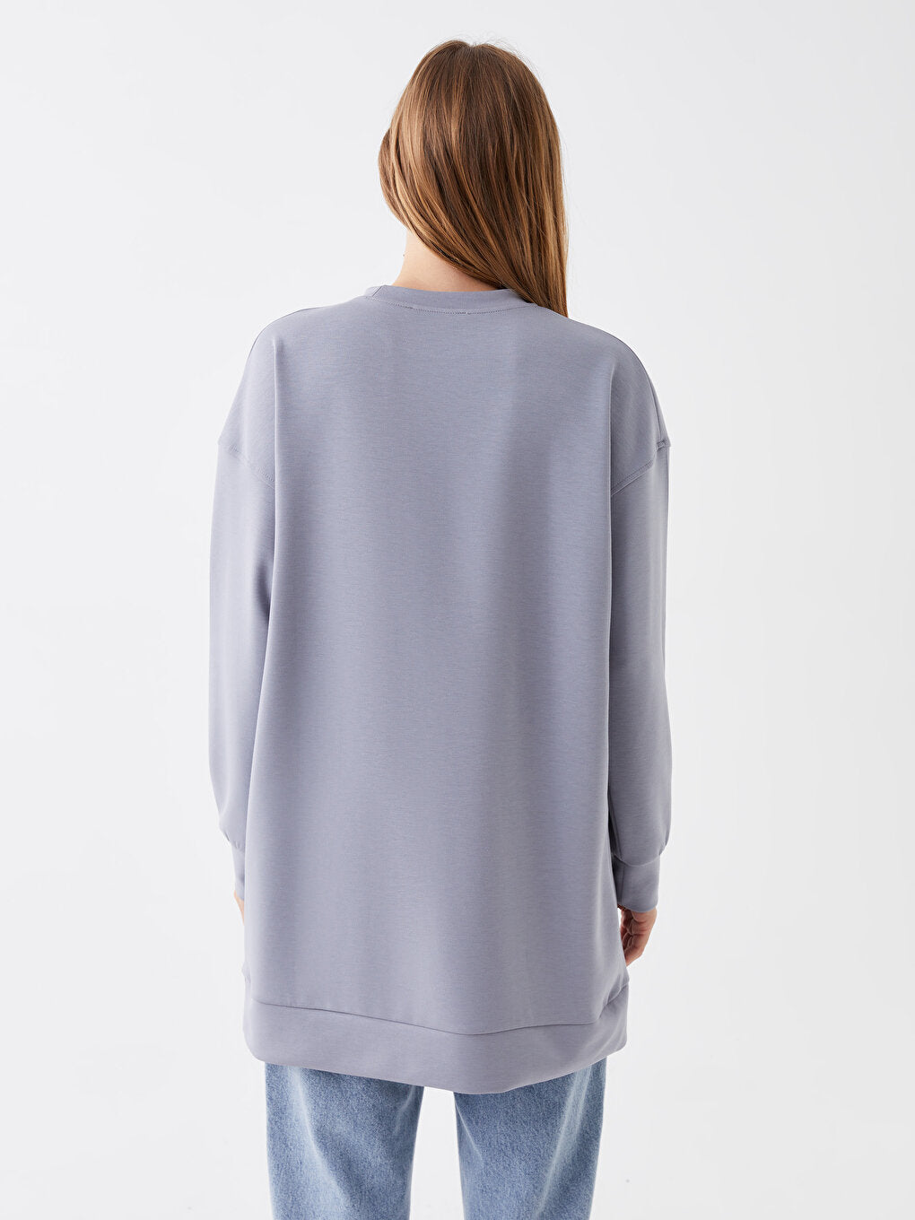 Crew Neck Plain Long Sleeve Oversize Women's Sweatshirt Tunic