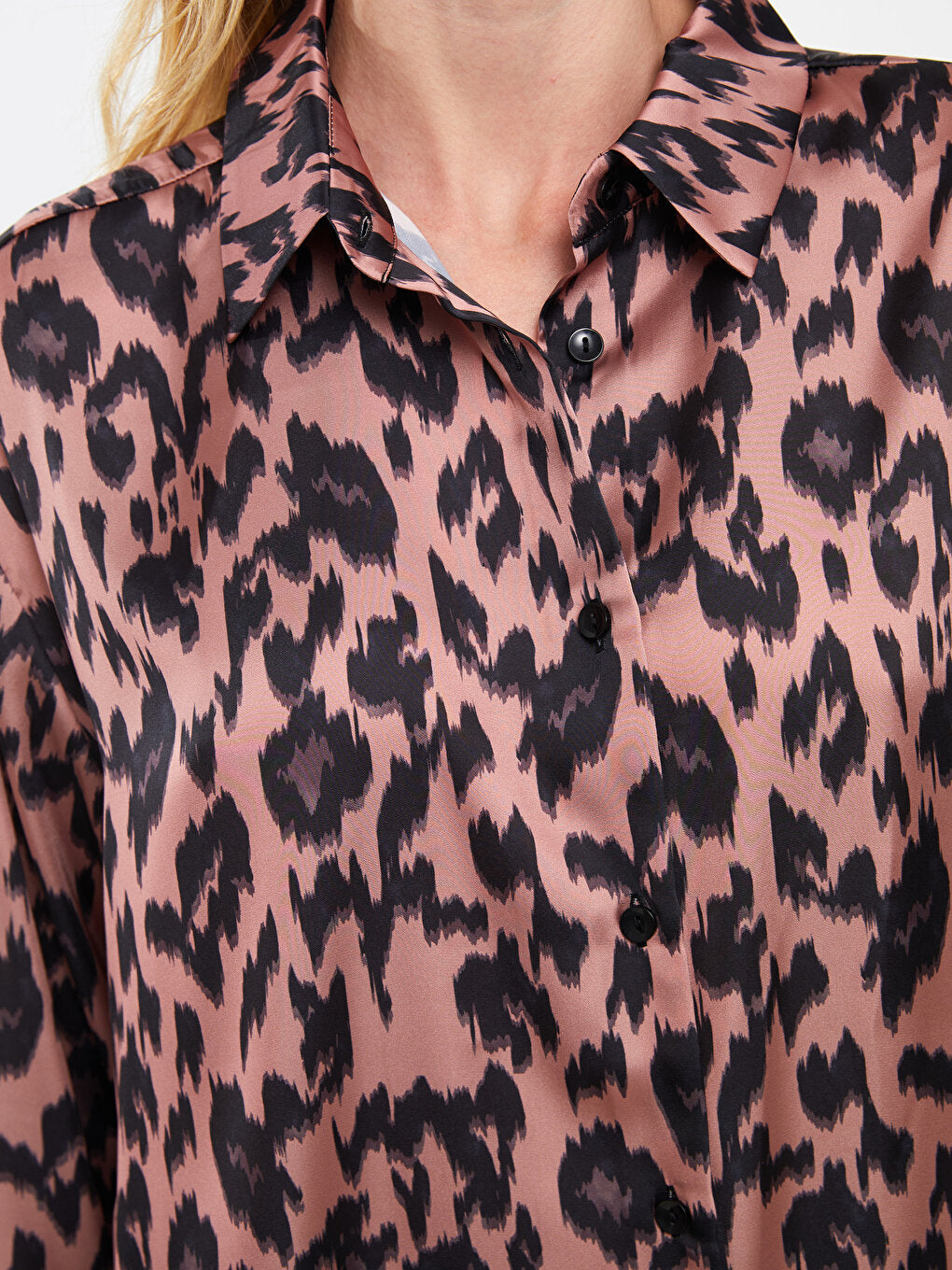 Patterned Long Sleeve Oversize Women's Satin Shirt