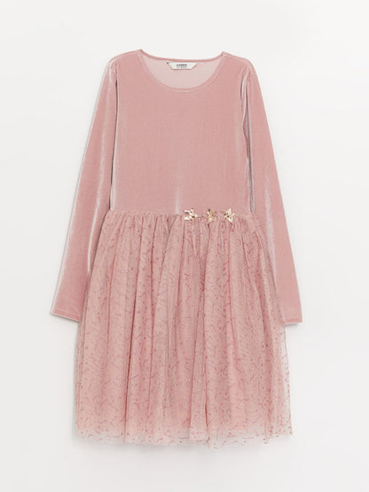 Crew Neck Velvet Girl's Dress