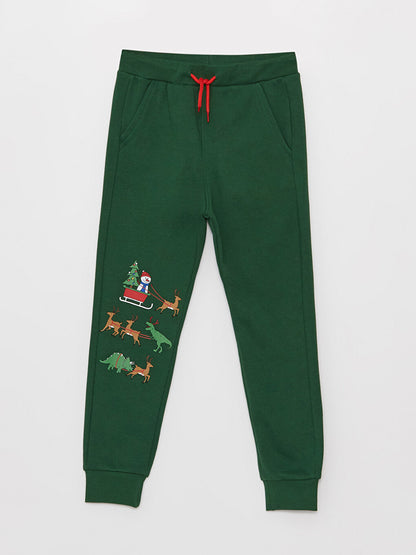 New Year Themed Boys' Jogger Sweatpants with Elastic Waist