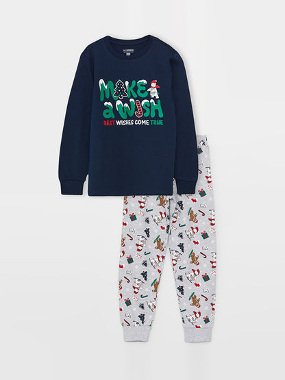 Crew Neck New Year's Themed Long Sleeve Boy's Pajama Set