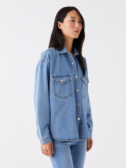 Plain Long Sleeve Oversize Women's Jean Shirt Jacket