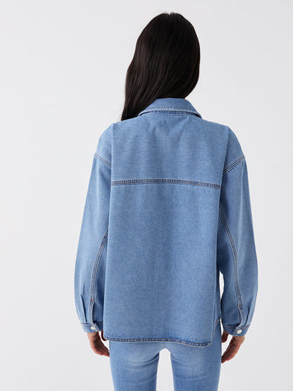 Plain Long Sleeve Oversize Women's Jean Shirt Jacket