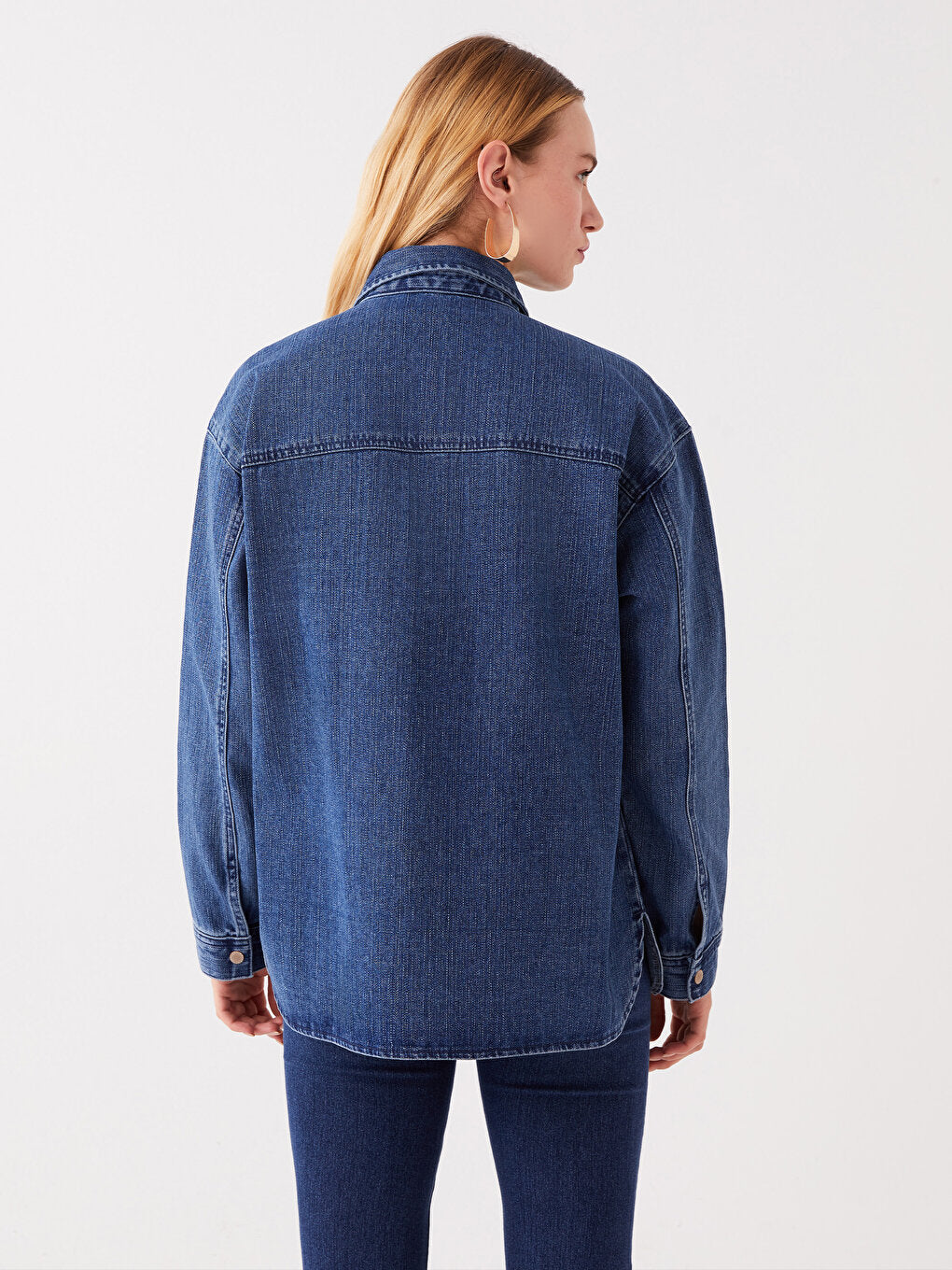 Plain Long Sleeve Oversize Women's Jean Shirt Jacket