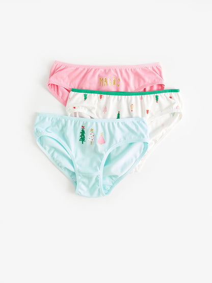 New Year's Themed Cotton Girls' Panties 3-Piece